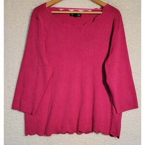 Cable & Gauge Scalloped Hem Sweater Size 1X Women's 3/4 Sleeve 0969